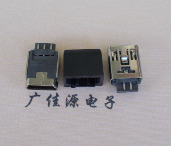 常平镇MINI USB 5Pin接口 带护套焊线母座 B型180度铜壳