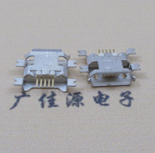 常平镇MICRO USB5pin接口 四脚贴片沉板母座 翻边白胶芯