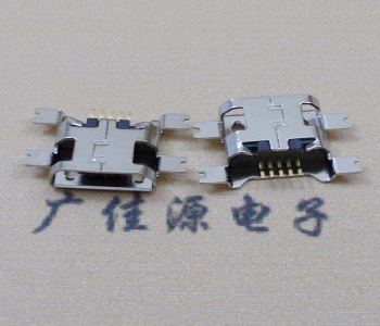 常平镇镀镍Micro USB 插座四脚贴 直边沉板1.6MM尺寸结构